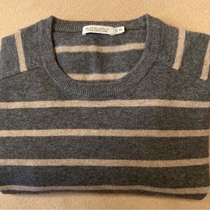 Suitsupply, mens ultra soft charcoal/cream horizontal stripe crew neck sweater
